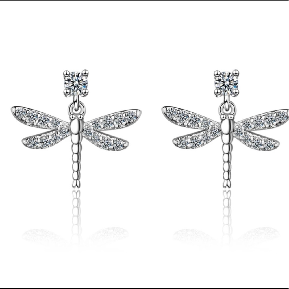 925 Silver CZ Dragonfly Earrings